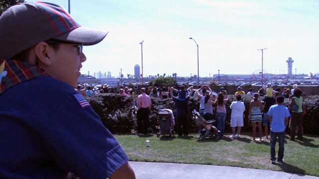 Andrew watches Endeavour shuttle land in Los Angeles.
