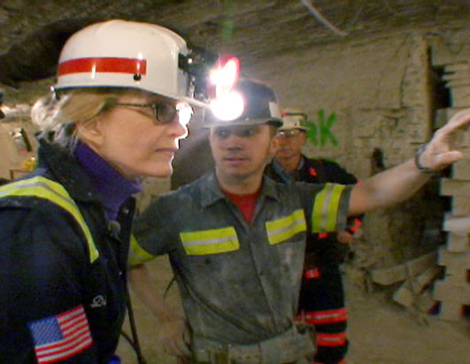 Photo: Jeremy shows Diane Sawyer the work he has to do underground