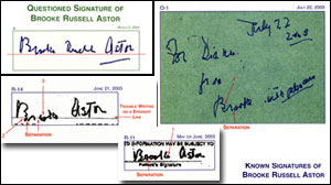 Photo: Brooke Russell Astor: Signature Under Scrutiny in Trial: Handwriting Experts Analyze Astor Signature On Third Codicil; One Expert Says: No Doubt That Is Not Brooke Astors Signature