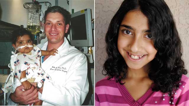 PHOTO: Kareena, as an infant with Dr. John Goss, and Kareena as a healthy 10-year-old today.