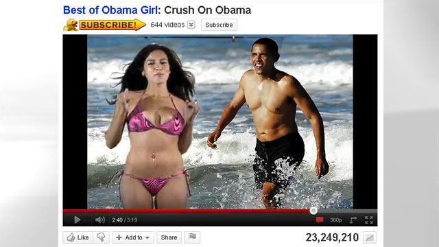 PHOTO: The 2008 Presidential election saw its fair share of satire, but nothing was quite like the video of "Obama Girl" Amber Lee Ettinger professing her crush for then, Sen. Barack Obama in nothing but her teeny bikini.