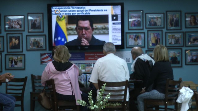 A group of Venezuelans in Doral, Florida, gathered for a vigil at a local restaurant on the day President Hugo Chavez was supposed to be sworn in.