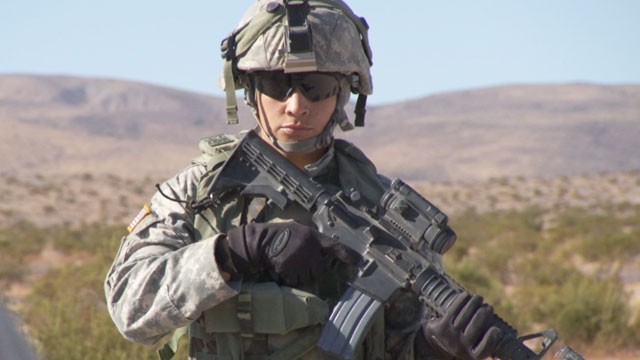 In this Novemeber 2011 photo, Sgt. Scarlett Martinez is training at Fort Irwin's National Training Center in California, before her deployment to Afghanistan.