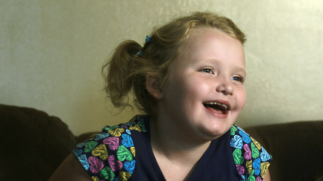 PHOTO: In this Sept. 10, 2012 file photo, seven-year-old beauty pageant regular and reality show star Alana "Honey Boo Boo" Thompson gestures during an interview in her home in McIntyre, Ga.