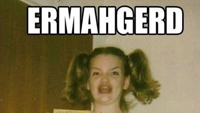 PHOTO: Ermahgerd (also known as ?Gersberms? and ?Berks?), a lisped pronunciation of ?oh my god,? is an image macro series featuring a photo of a young woman holding several books from the children?s horror fiction series Goosebumps.