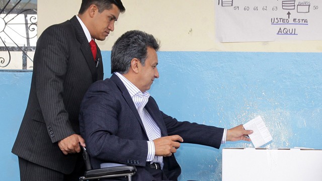 PHOTO: Ecuadorean vicepresident Lenin Moreno casts his vote during a constitutional referendum in 2011. As vicepresident Moreno has promoted a law that gets companies to set aside four percent of jobs for workers with disabilities.