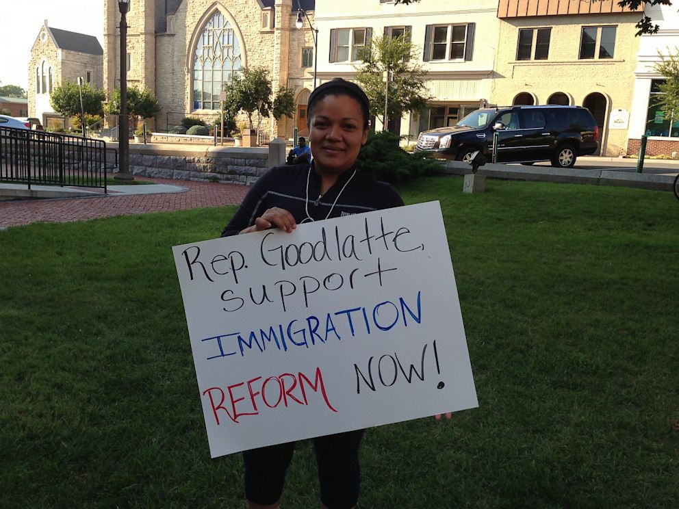 PHOTO: Delmis Aceiduno of Harrisonburg, Va. at an immigration rally in her hometown on August 26, 2013.
