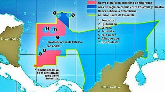 PHOTO: A ruling from the International Court of Justice in The Hague, granted Nicaragua the areas in pink, while Colombia retained sovereignty over the island of San Andres and a maritime corridor that connects it with mainland Colombia.
