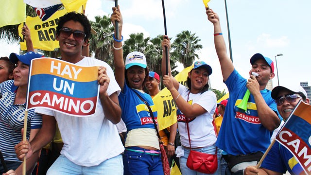 PHOTO:Â Young supporters of opposition candidate Henrique Capriles at a rally in Caracas. Four out of 10 Venezuelan voters are between the ages of 18 and 34.