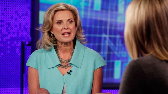 PHOTO:&nbsp;Ann Romney, wife of Republican presidential candidate, former Massachusetts Gov. Mitt Romney, tapes an interview with Martha MacCallum, co-anchor of "America's Newsroom" in New York, Tuesday, Oct. 9, 2012, for broadcast Wednesday morning on the Fox