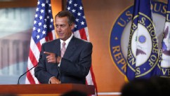 PHOTO:  House Speaker John Boehner of Ohio takes a question during a news conference on Capitol Hill in Washington, Thursday, May 23, 2013.