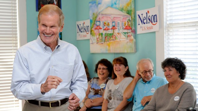 PHOTO:&nbsp;Senator Bill Nelson speaks to supporters at Dharma Blue restaurant Monday in Pensacola as part of "Florida First" campaign tour, Monday, Oct. 22, 2012.
