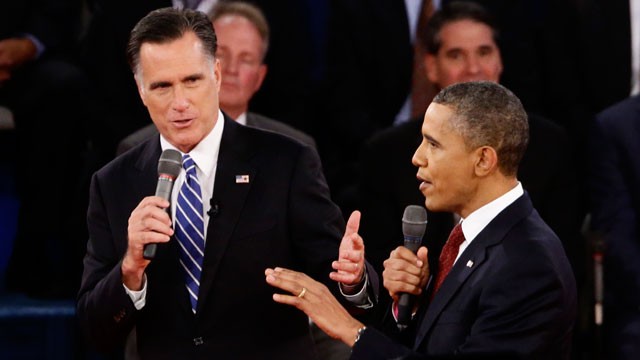 PHOTO:&nbsp;President Barack Obama and Republican presidential candidate and former Massachusetts Gov. Mitt Romney participate in the second presidential debate at Hofstra University in Hempstead, N.Y., Tuesday, Oct. 16, 2012.