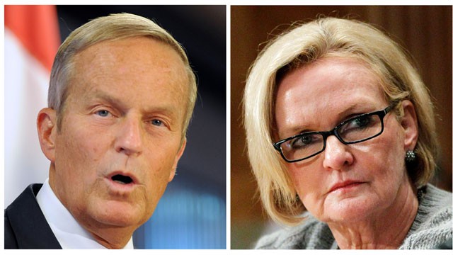 PHOTO: This photo combo shows U.S. Rep. Todd Akin, R-Mo., left, and Sen. Claire McCaskill, D-Mo.
