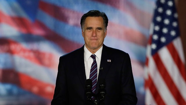 PHOTO: Republican presidential candidate and former Massachusetts Gov. Mitt Romney arrives to his election night rally, Wednesday, Nov. 7, 2012, in Boston. President Obama defeated Republican challenger former Massachusetts Gov. Mitt Romney.