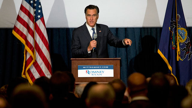 PHOTO: Republican presidential candidate, former Massachusetts Gov. Mitt Romney gestures during a fundraising event at the Union League, Friday, Sept. 28, 2012, in Philadelphia.