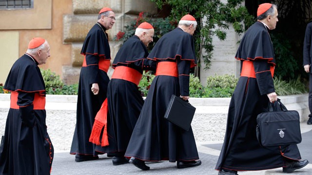 PHOTO: US cardinals arrive for a meeting, at the Vatican, Tuesday, March 5, 2013.
