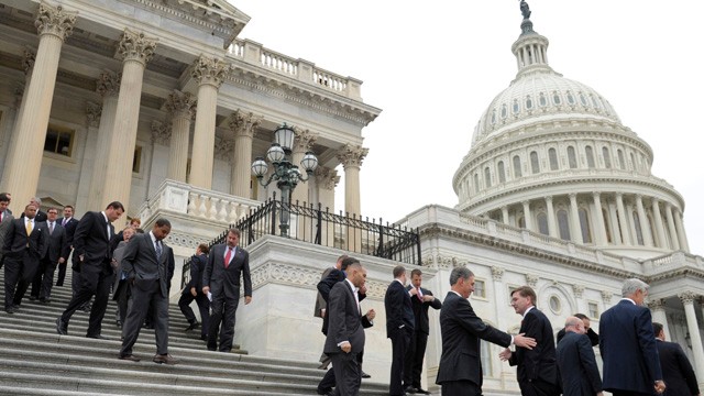 PHOTO:&nbsp;Incoming House freshmen of the 113th Congress walk down the east steps of the Capitol in Washington, Thursday, Nov. 15, 2012, following a freshman class photo.