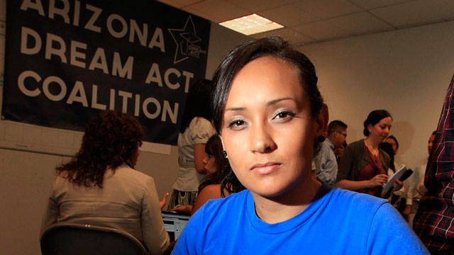 PHOTO:&nbsp;In this Aug. 15, 2012 file photo, young immigrant Erika Andiola, of Mesa, Ariz., poses for a portrait at a site where people line up to get guidance on Deferred Action for Childhood Arrivals in Phoenix, Arizona.