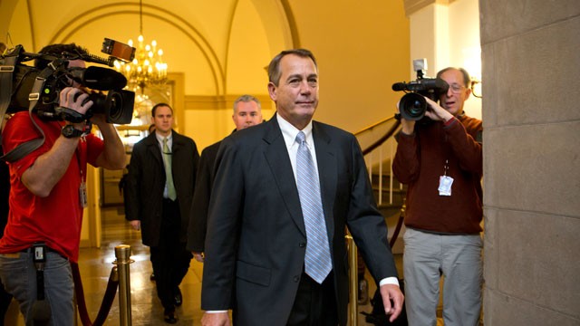 PHOTO:&nbsp;Speaker of the House John Boehner, R-Ohio, arrives at the Capitol as Congress faces pressure to find a legislative path to head off the automatic tax hikes and spending cuts set to take effect Jan. 1, in Washington, Monday, Dec. 31, 2012.