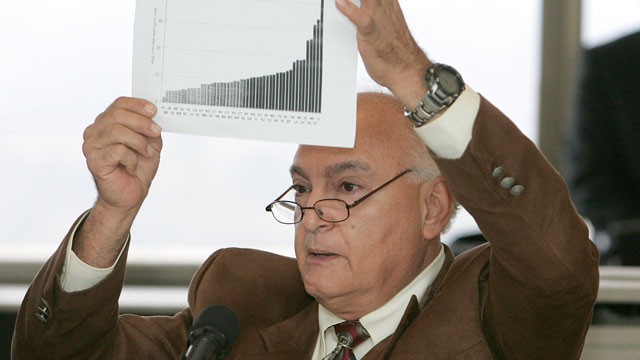 PHOTO:&nbsp;Leon county supervisor of elections Ion Sancho shows a chart showing Florida with the longest wait to vote in the nation during a discussion on election problems at a pre-legislative news conference on Wednesday, Jan. 30 2013, in Tallahassee, Fla.