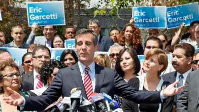 PHOTO: Los Angeles Mayor-elect Eric Garcetti speaks at a news conference in Los Angeles Wednesday, May 22, 2013.
