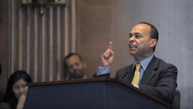 PHOTO:&nbsp;Rep. Luis V. Gutierrez, D-Ill. speaks on Capitol Hill in Washington, Wednesday, March 13, 2013, during a mock hearing on immigration reform following a national bus tour.