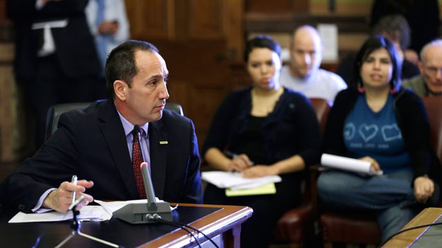 PHOTO: Iowa Department of Transportation Director Paul Trombino speaks during the Legislature's Administrative Rules Review Committee meeting, Wednesday, Jan. 9, 2013, at the Statehouse in Des Moines, Iowa.