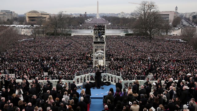 PHOTO: President Barack Obama gives his Inaugural address on the West Front of the Capitol in Washington, Monday, Jan. 21, 2013, during the ceremonial swearing-in ceremony during the 57th Presidential Inauguration.