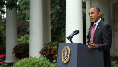 PHOTO: President Barack Obama delivers remarks about the Department of Homeland Security's announcement about deportation of undocumented immigrants in the Rose Garden at the White House June 15, 2012 in Washington, D.C.
