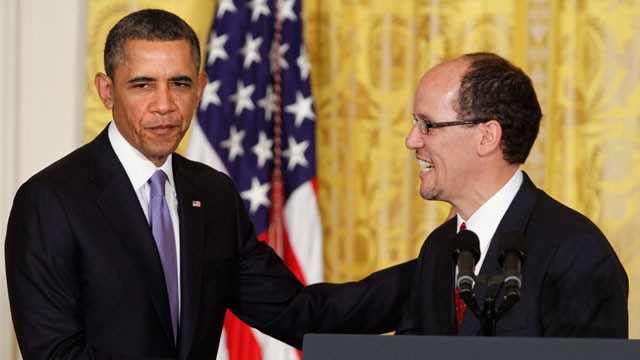 PHOTO: President Barack Obama shakes hands with his nominee for Labor Secretary, Thomas E. Perez, while announcing his nomination, Monday, March 18, 2013, in the East Room of the White House in Washington.