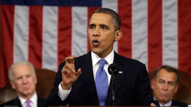 PHOTO: President Barack Obama, flanked by Vice President Joe Biden and House Speaker John Boehner of Ohio, gives his State of the Union address during a joint session of Congress on Capitol Hill in Washington, Tuesday Feb. 12, 2013.