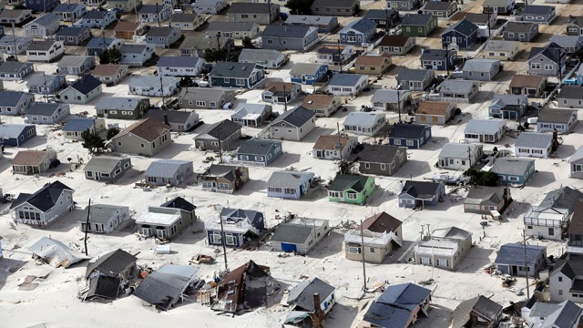 PHOTO: In this aerial photo, sand fills the streets in the wake of superstorm Sandy, Wednesday, Oct. 31, 2012, along the central Jersey Shore, N.J.