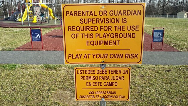 PHOTO: These signs, which appeared in elementary playgrounds in Southern Delaware, were removed late Sunday after they sparked controversy online.