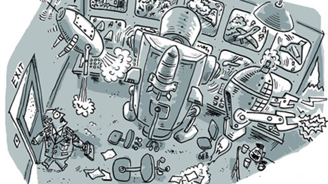 PHOTO: A cartoon depicts an autonomous robot. Such robots do not currently exist, but Human Rights Watch is concerned about the future possibility of robots making decisions, especially regarding the use of lethal force, without human intervention.