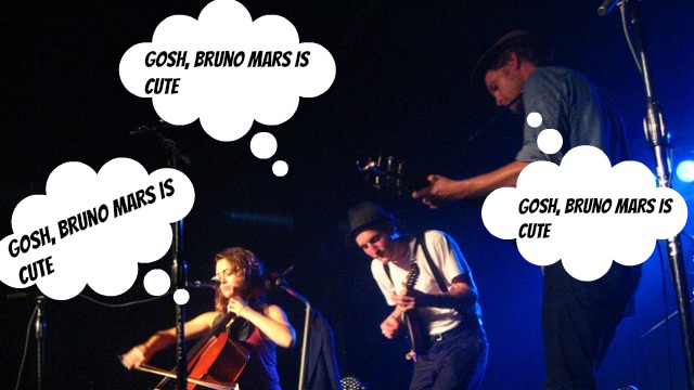 PHOTO:Â The Lumineers aren't immune to Bruno Mars' charms. (According to our fanfic, anyway.)