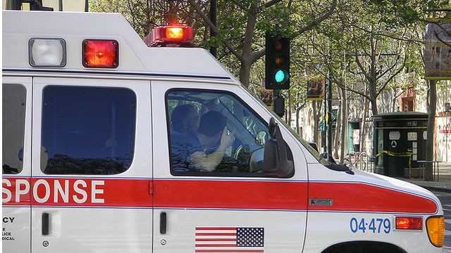 PHOTO: Emergency responders drive an ambulance. For many poor and underinsured patients, many of whom are chronically ill as a result of not having regular medical attention, the emergency room serves as their main healthcare provider.