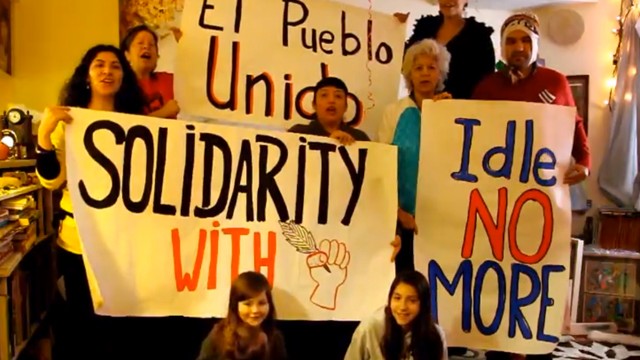 PHOTO: A group of Latinos in Toronto, Canada show their solidarity with the Idle No More movement.