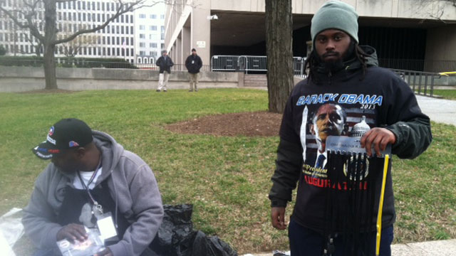 PHOTO: Vendors tempted inauguration attendees with a variety of Obama-related goods, from pins to t-shirts.