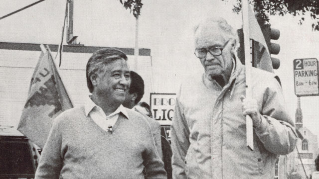 PHOTO: Fred Ross Sr. and Cesar Chavez picket together.