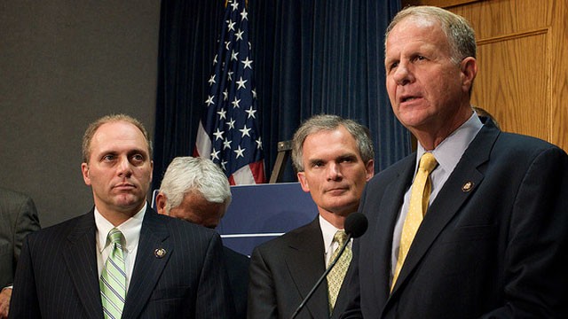 PHOTO:&nbsp;Congressman Ted Poe (R-Texas) speaks at a 2009 press conference as other lawmakers look on.