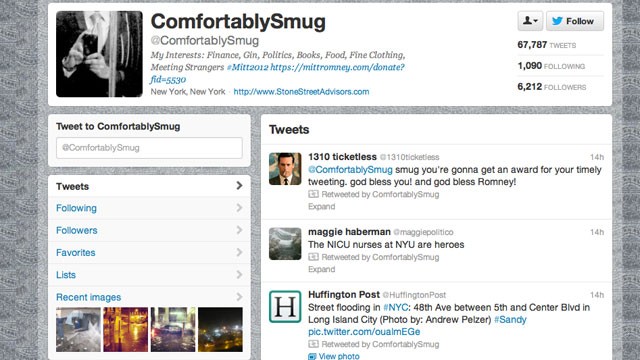 Buzzfeed identified Shashank Tripathi as the man behind @ComfortablySmug's false tweets about Hurricane Sandy.