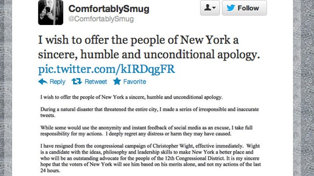 PHOTO: A Twitter troll who spread false rumors about the impacts of Hurricane Sandy has resigned from his position as campaign manager for a New York congressional candidate.