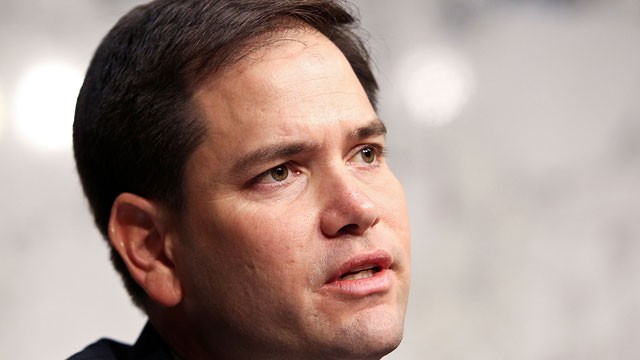 PHOTO: Sen. Marco Rubio (R-Fla) makes a few remarks at the 'The Next Ten Years In The Fight Against Human Trafficking: Attacking The Problem With The Right Tools' Committee Hearing at the Hart Senate Office Building on July 17, 2012 in Washington, DC.