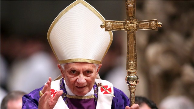 PHOTO:&nbsp;Pope Benedict XVI leads the Ash Wednesday service at the St. Peter's Basilica on February 13, 2013 in Vatican City, Vatican.