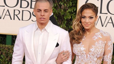 Jennifer Lopez and Casper Smart arrives at the 70th Annual Golden Globe Awards at The Beverly Hilton Hotel on January 13, 2013 in Beverly Hills, California.