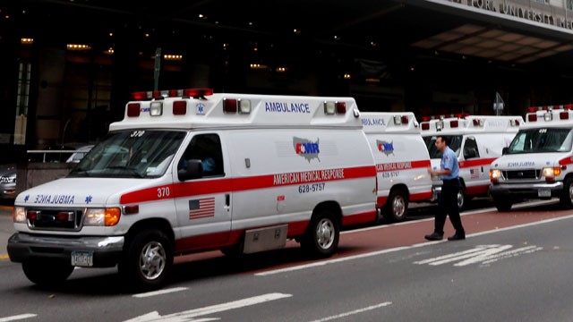PHOTO: Ambulances gather outside of NYU Langone Medical Center.