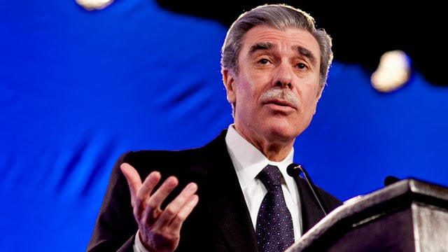 PHOTO: Carlos Gutierrez, former U.S. Secretary of Commerce and former chairman of Kellogg Co., speaks during the SNAXPO 2010 Snack Food Industry Expo in Fort Worth, Texas, on Thursday, March 4, 2010.