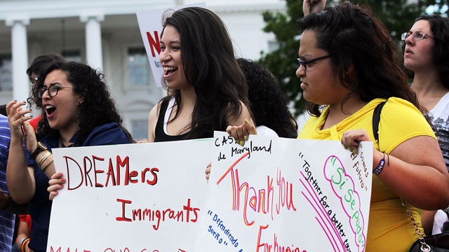 PHOTO: Immigration activists gather in front of the White House to celebrate the Obama Administration's announcement on Immigration.