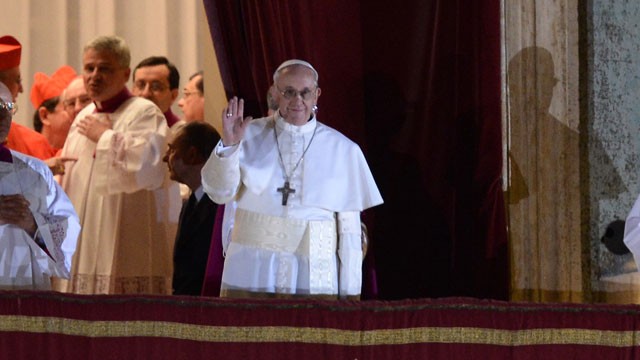 PHOTO: New Pope, Argentinian cardinal Jorge Mario Bergoglio appears at the window of St Peter's Basilica's balcony after being elected the 266th pope of the Roman Catholic Church.